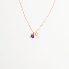 14K Solid Gold Initial Necklace with Birthstone
