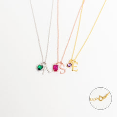 14K Solid Gold Initial Necklace with Birthstone