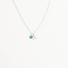 14K Solid Gold Initial Necklace with Birthstone